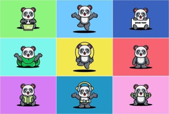 Download 9 Cute Panda Mascot Character - Panda Collection